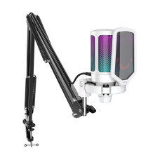 FIFINE Streaming Gaming USB Microphone Kit, PC Condenser RGB Mic on PS4/PS5, Plug and Play for Music Recording, Online Game, Discord, Twitch, with Pop Filter, Shock Mount-A6T White
